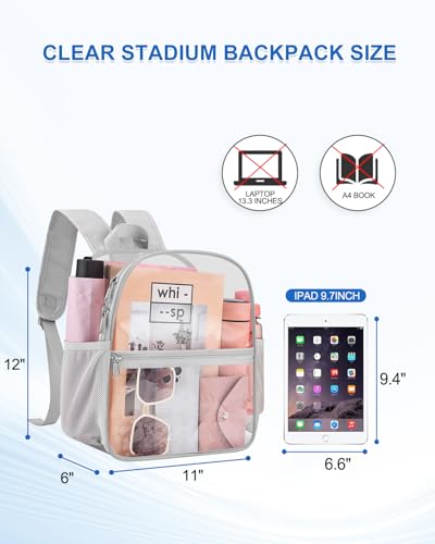 Clear Backpack for Stadium Events, 12x12x6 Small Clear Plastic bag with Reinforced Straps for Game Security Festival Concert - color: Silver