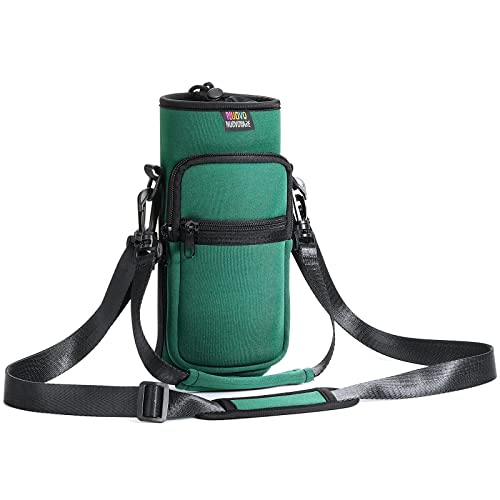 Nuovoware Water Bottle Carrier Bag, Premium Neoprene Portable Insulated Water bottle Sling Holder Bag 500ml/750ml/1000ml with Adjustable Shoulder Strap for Men Women Hiking, Sling Bottle Case - color: Blackish green, size: 25-32 Ounces - Standard