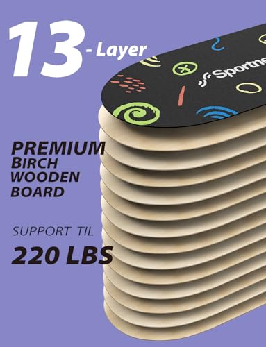 Sportneer Balance Board Kids Wooden Wobble Board for Kids, Safe and Sturdy Balance Trainer, Kids Balance Board for 3-5 6-12 (With Semi-circular Wobble Blocks)