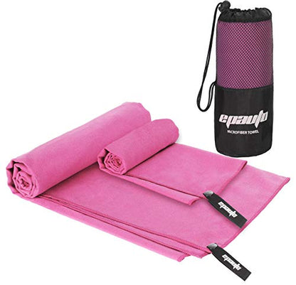 EPAuto 2-Pack Microfiber Quick Dry Towel Set - Lightweight, Super Absorbent & Compact Travel Towels (60"x30" & 24"x15") for Gym, Camping, Beach, Yoga & Backpacking, Pink - color: Pink