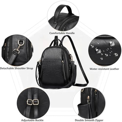 Small Backpack for Women Designer Leather Mini Backpack Purse Ladies Fashion Roomy Shoulder Handbag (Black-3) - color: Black-3
