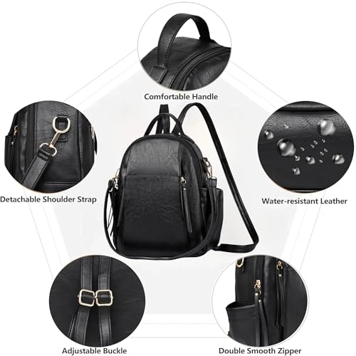 Small Backpack for Women Designer Leather Mini Backpack Purse Ladies Fashion Roomy Shoulder Handbag - color: Black