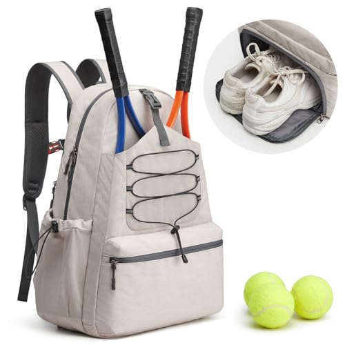 G4Free Tennis Bag, Tennis Backpack for Women Men, Large Pickleball Bag, Holds 4 Rackets with Shoe Compartment - color: Ivory