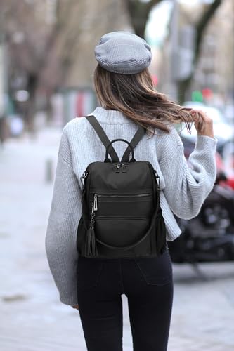 Uromee Travel Backpack Purse for Women Nylon Ladies Fashion Tassel Shoulder Bag Convertible - color: 0243 Nylon Black 3