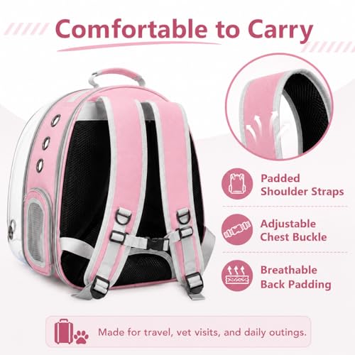 Expandable Cat Carrier Backpack with Bubble Window, Pink - color: Pink
