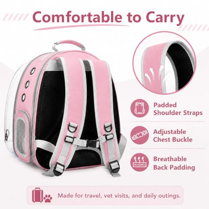 Expandable Cat Carrier Backpack with Bubble Window, Pink - color: Pink