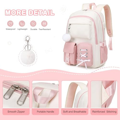 Scothen Backpacks for Girls, Girls Backpack with Lunch Box & Pencil Pouch for Teens Girl Kids Elementary Middle High School College Student Bookbag Daypack Laptop Travel Backpack for Women - color: Beige Pink