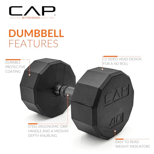 CAP Barbell Coated Dumbbell Weight | Multiple Options Pairs & Sets - size: 40 lb - Pair, style: 12-Sided - Black Handle
