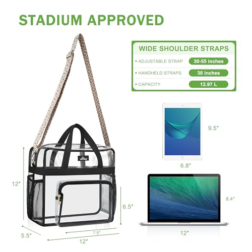 MAY TREE Clear Bag for Stadium Events, 12x6x17 Clear Tote Bag with Removable Strap, Transparent Bag for Concert Sports Gym, Beige Cube-Strap - color: Cube-Strap