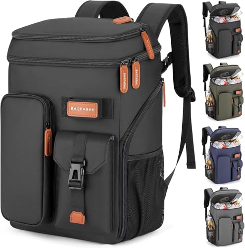 BAGPARKK Insulated Cooler Backpack,33/45 Cans Multifunctional Double Deck Leakproof Cooler Bag with Sternum Strap,Large Capacity Lightweight Travel Camping Beach Backpack - color: Black, size: 45Can