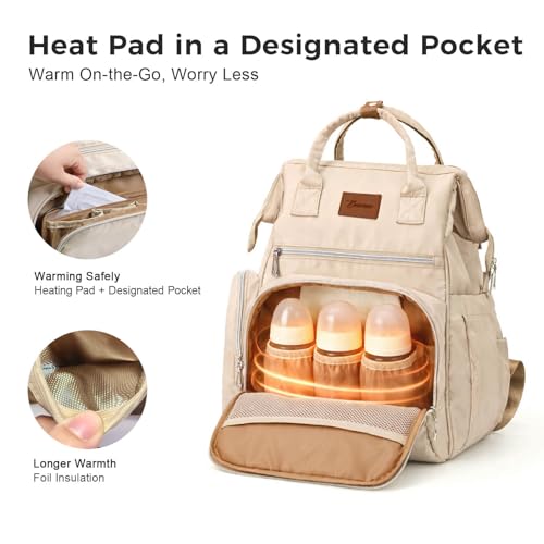 Diaper Bag Backpack, Large Capacity Baby Bag with 14 Pockets, 3 Insulated Bottle Pockets, Changing Pad, Wet/Dry Pocket, Stroller Straps and Luggage Sleeve, Unisex for Mom and Dad, 27L Beige - color: Beige, size: Large