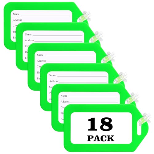 18 Pack Luggage Tag Bright Luggage Tags for Suitcases Bag Tags Name Tags for Kids Travel Accessories Must Haves by Sodsay (Green) - color: Dark Green