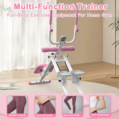 Stair Stepper and Ab Machine 2-in-1 Folding Vertical Climber Exercise Machine & Ab Workout Equipment Quickly Switch, Home Gym Equipment for Full Body Cardio Workout, 300LBS Capacity - color: Pink