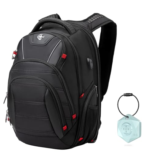 Swissdigital Design Travel Backpack for Men with Finder（color random）, TSA Friendly USB Charging RFID Protection Business Backpack Fits 15.6" Laptops Black | J14BT013-BR - color: Black/Finder