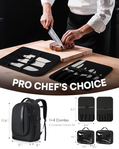 Chef Knife Backpack with Waterproof Pocket, 30+ Pockets for Knives and Tools, Knife Bags for Chefs Professional Culinary Apprentice Private Chefs, Pocket for Tablet Laptop (Knife Not Included)