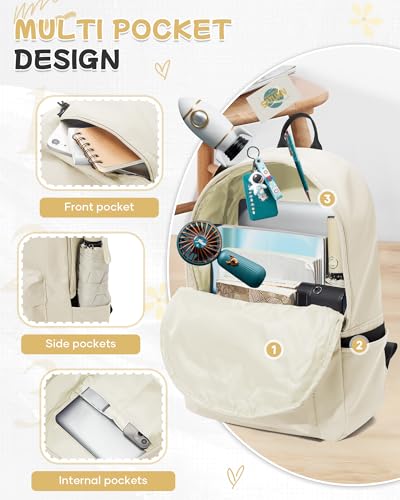 BJLFS Beige Backpack for School Women Girls, Waterproof Bookbag Cute High School Back Pack for Men Teen Boys, Lightweight Travel College Backpack Mochilas Escolares Para Casual Daypack Rucksack - color: White