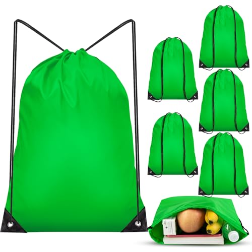 IKAYAS 6Pcs Drawstring Bags Bulk Green Drawstring Backpack, String Backpack Cinch Sack Sport Gym Backpack Bags for Yoga Traviling Outdoor Sports - color: Green