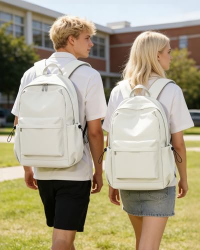 SEAFEW Small Backpack for School Girls Kids Women, Waterproof Bookbag Cute High School Backpack for Men Teen Boys, Lightweight College Back Pack Mochilas Escolares para Casual Daypack Rucksack White - color: White