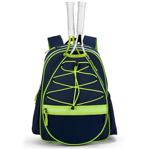 Choco Mocha Kids Tennis Bag, 16 Inch Youth & Junior Tennis Backpack with Shoe Compartment, Holds 2 Rackets (21–23 Inch) - color: Dark Blue