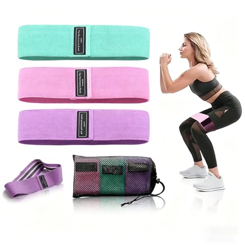 Hip Resistance Bands Set of 3, Fabric Loop Bands for Glutes, Legs and Squats, Light Medium Heavy, 15-45 lbs