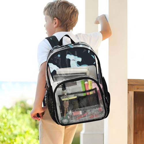 Watercolor Hammerhead Shark Clear Backpack, PVC Transparent School Backpack Lightweight Student Book Bags Capacity Clear Bag - color: Navy Blue