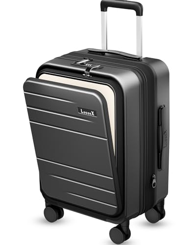 LUGGEX Carry On Luggage 22x14x9 Airline Approved, Expandable Polycarbonate Suitcase with Front Pocket (FX-Core, Charcoal Metallic, 20 Inch) - color: Charcoal Metallic, size: carry on（20inch front open）