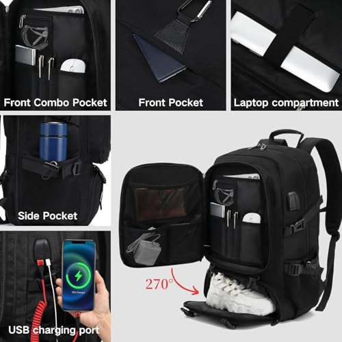 DUSLANG Travel laptop backpack, Extra Large 60L Traveling College Backpack,Large Capacity Backpack for Men Women,Fits 17 Inch Computer, USB Charging Port, Black - color: 60l Black With Shoe Storage
