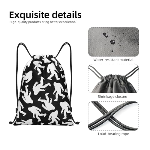 Gianlaima Sasquatch White Black Funny Bigfoot Drawstring Bags Backpack Bag Sport Gym Sack String Bag Yoga Dance Travel Bag For Men Women - color: Black45