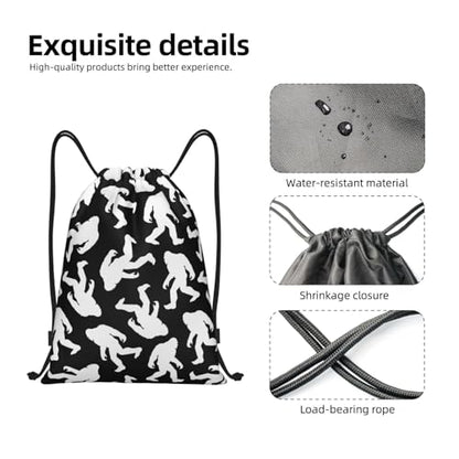 Gianlaima Sasquatch White Black Funny Bigfoot Drawstring Bags Backpack Bag Sport Gym Sack String Bag Yoga Dance Travel Bag For Men Women - color: Black45