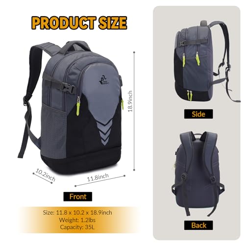 Bseash 35L Basketball Backpack, Large Sports Bag with Separate Ball compartment, for Basketball Soccer Volleyball Hiking Travel - color: Light Blue