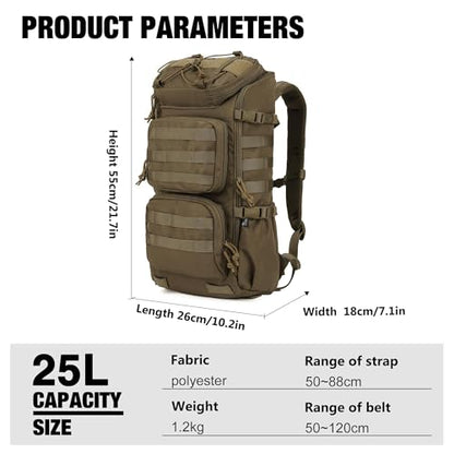 Mardingtop Tactical Backpacks Molle Hiking daypacks for Motorcycle Camping Hiking Military Traveling,25L Backpack - color: M6347-khaki