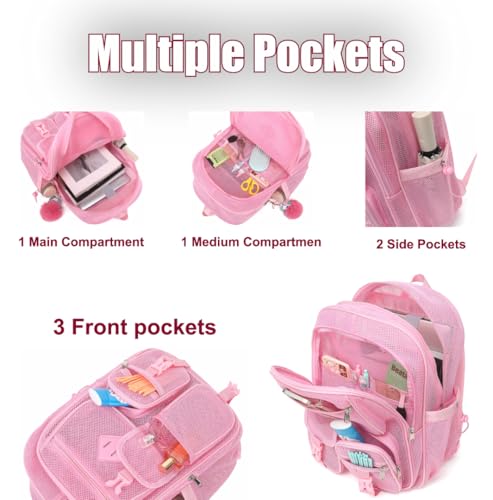 Mesh Backpack for Girls Boys, Heavy Duty Semi-Transparent Mesh Bookbag, Unisex, Pink, Large, Daypack Backpack, 21L, School, Sports, Beach, Travel - color: Pink