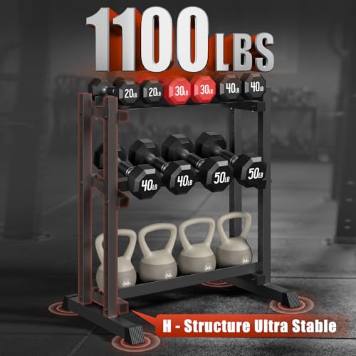 3-Tier Dumbbell Rack, 1100LB Capacity Adjustable Weight Rack for Home Gym, Heavy-Duty Weight Stand for Dumbbells Kettlebells & Weight Plates(Rack Only) - size: 34X18.7X36inch