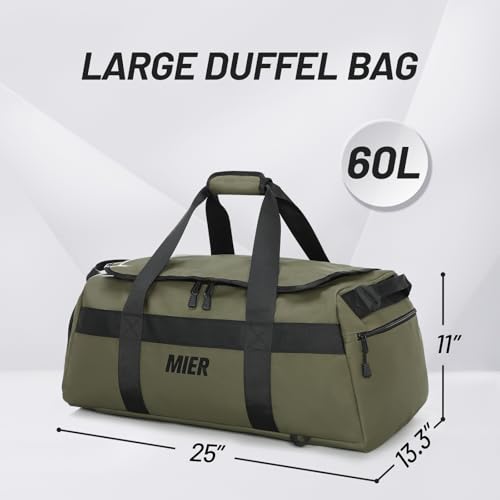 MIER Gym Bag for Men Large Duffel Backpack with Shoe Compartment, 60L Convertible Duffle Bags Weekender Overnight Bag for Gym Sports Travel, Green - color: Green