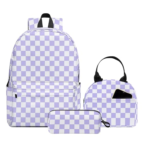 3PCS Backpack for Girls, Kids School Backpack Sets with Lunch Bag Pencil Case, Large Capacity 17 Inch Bookpack 3 in 1 Set for Teens Elementary Middle High School Students (Checker) - color: Pink Checker
