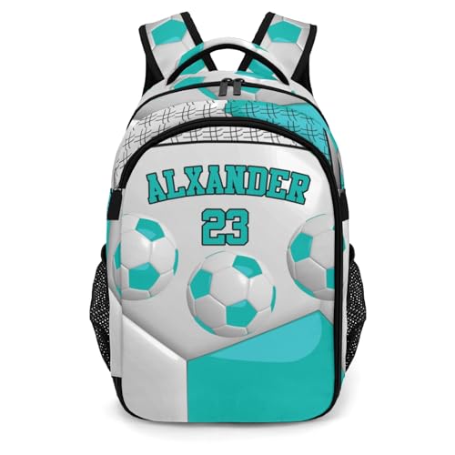 Personalized Name 16.5 Backcpack Sport Ball Athlete Player Soccer Aqua Toddler Backpack for School Gym Girls Boys Elementary Kids Backpack - color: Aqua