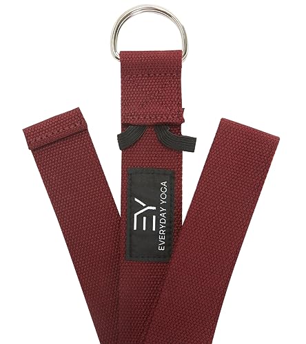 Everyday Yoga Strap with Metal D-Ring - Durable Stretching Strap for Yoga, Pilates, Flexibility & Physical Therapy (6ft, 8ft, 10ft) - color: Merlot, size: 6 Foot