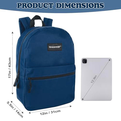 Trail maker Classic 17 inch Backpacks with Adjustable Padded Straps | School Backpacks for Girls, Boys (Navy) - color: Navy