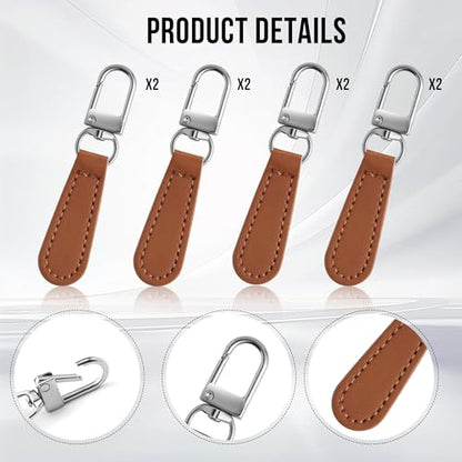 Deoward Zipper Pull Replacement Leather Handle Detachable Zipper Repair Tab for Luggage, Backpacks, Suitcases, Jackets, Purses, Handbags (8 PCS) - style: Leather Handle Zipper Pulls (Khaki)