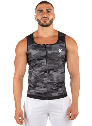 Kewlioo Men's Heat Trapping Zipper Sweat Enhancing Vest - Sauna Suit Shirt Compression Vest Shapewear Top for Gym Exercise - color: Gray Camo, size: Large-X-Large