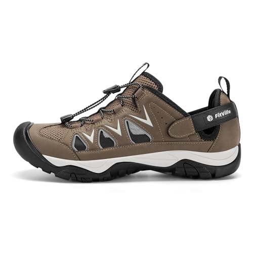 FitVille Wide Walking Sandals for Men, Orthopedic Diabetic Sandals with Arch Support Closed Toe Hiking Sandals Shoes for Summer Outdoor - color: Brown/Light Grey, size: 14 Wide