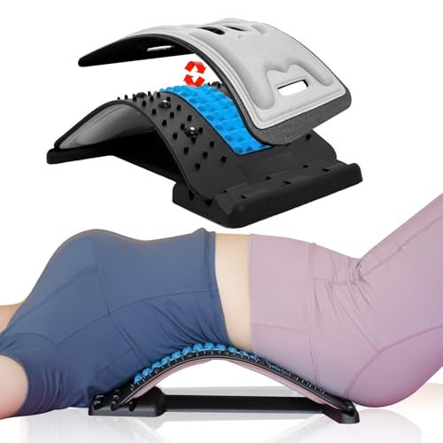 Back Stretcher with Lumbar Support for Back Pain Relief - Dual-Sided 3-Level Adjustable Spinal Decompression lumbar board (Blue) - color: Blue