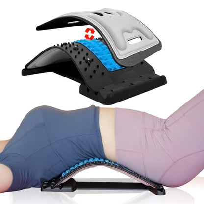 Back Stretcher with Lumbar Support for Back Pain Relief - Dual-Sided 3-Level Adjustable Spinal Decompression lumbar board (Blue) - color: Blue