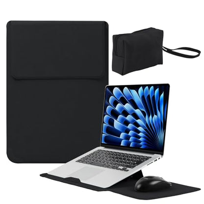 15-16 Inch Protective Laptop Sleeve Case with Stand, for MacBook Air 15" M5~M2 (2026-2023); MacBook Pro 16" M5~M1, Pro/Max(2026-2021), Matte PU Leather Laptop Case 15"-16" (Black) - color: Black, size: 15-16 Inch