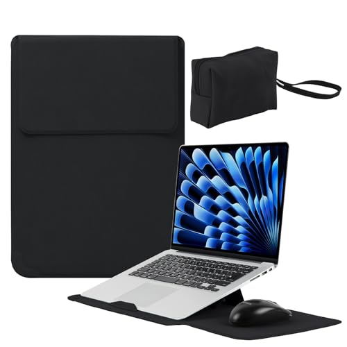 15-16 Inch Protective Laptop Sleeve Case with Stand, for MacBook Air 15" M5~M2 (2026-2023); MacBook Pro 16" M5~M1, Pro/Max(2026-2021), Matte PU Leather Laptop Case 15"-16" (Black) - color: Black, size: 15-16 Inch