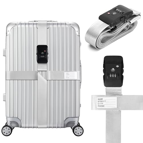 Luggage Straps TSA Approved with Combination Lock, Adjustable Suitcase Belts for 20"-32" Luggage, with Name ID Card for Identify, Travel Airport Accessories for Checked Bags (Cross Silver) - color: Cross Silver