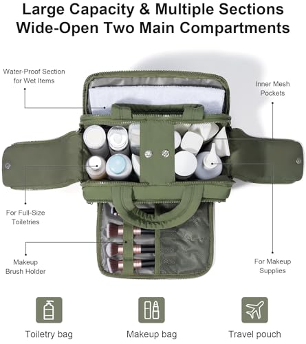 Travel Toiletry Bag, Large Wide-open Puffy Makeup Bag for Women Army Green - color: Army Green