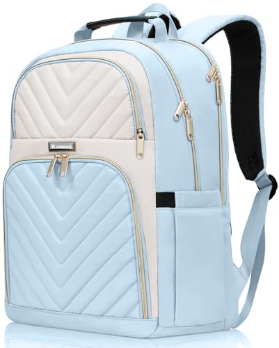 Big Student Backpack College Women Middle High School Teen Girls Bookbag | Cute Daypack,Water Resistant - color: Beige & Lightblue, size: 15.6 Inch