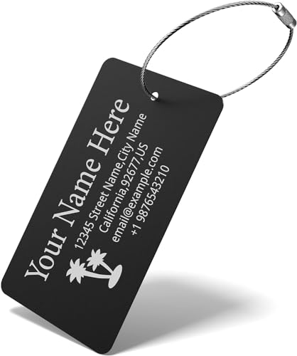 Luggage Tags for Suitcase - Personalized Engraved Metal Tag for Cruise Travel - Custom Name Tags Suitable for Bags and Backpacks Black - color: Black, size: Horizontal (2x3.5")