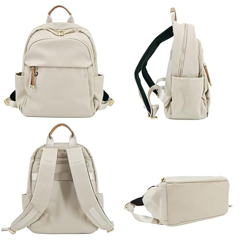 M-ioi-M Medium Backpack Purse for Women, Fashion Nylon Daypack with Gold Hardware, Lightweight Water-Resistant Rucksack for College, Work, Travel, Everyday Use, Fits 13–14" Laptop (Oatmeal, Medium) - color: Oatmeal,medium